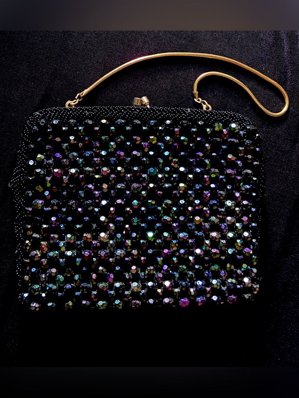 Antique Vintage Aurora Borealis Beaded Evening Bag Made in Hong Kong - Gorgeous!